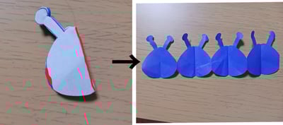 切り紙で作る並んだバイキンマンの作り方写真