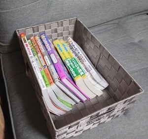 カゴに入れて整理した本の写真