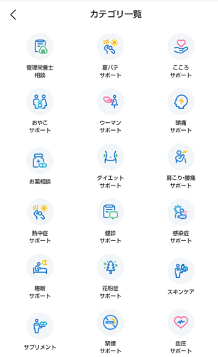 健康医療相談チャットの相談カテゴリ一覧（上部）